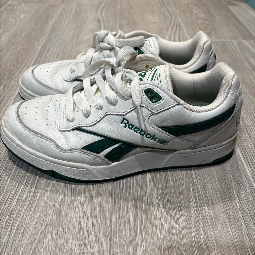 Reebok White Sneakers with Dark Green Accents